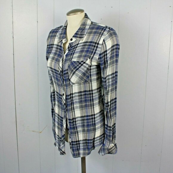Rails Womens Size XS Button Down Plaid Shirt Blue White Super Soft Long Sleeve - Picture 4 of 6